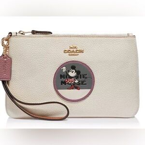 Coach x Disney Pebble Leather Minnie Mouse Patch Wristlet Purse Wallet Pouch